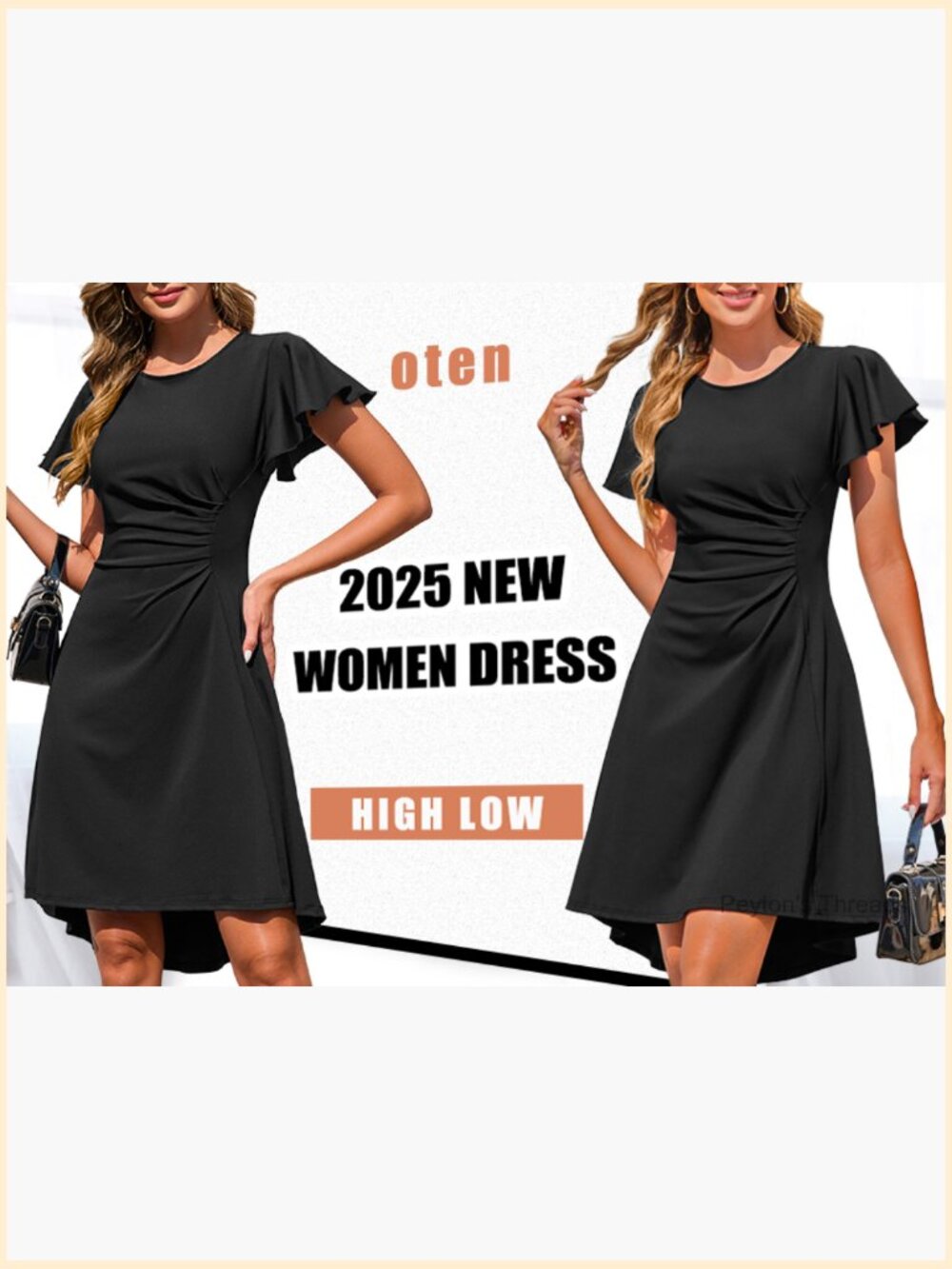 Ruffle Sleeve Ruched Waist High Low Midi Cocktail Dress - Picture 6 of 7